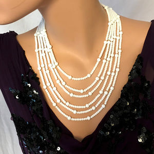 Multi-Strand White Milk Glass Seed Bead Necklace
